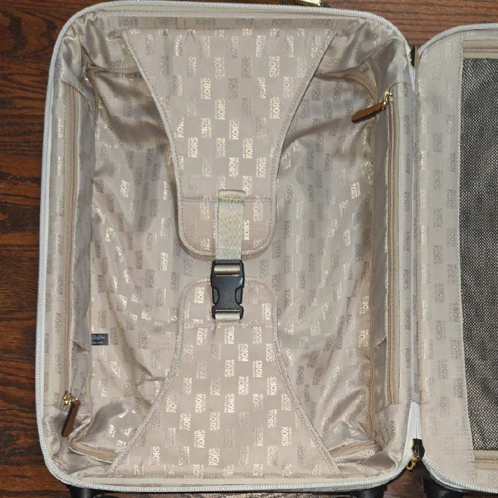 Michael Kors Leather-Trimmed Cream and Brown Monogram Carry-On Suitcase - Picture 5 of 6